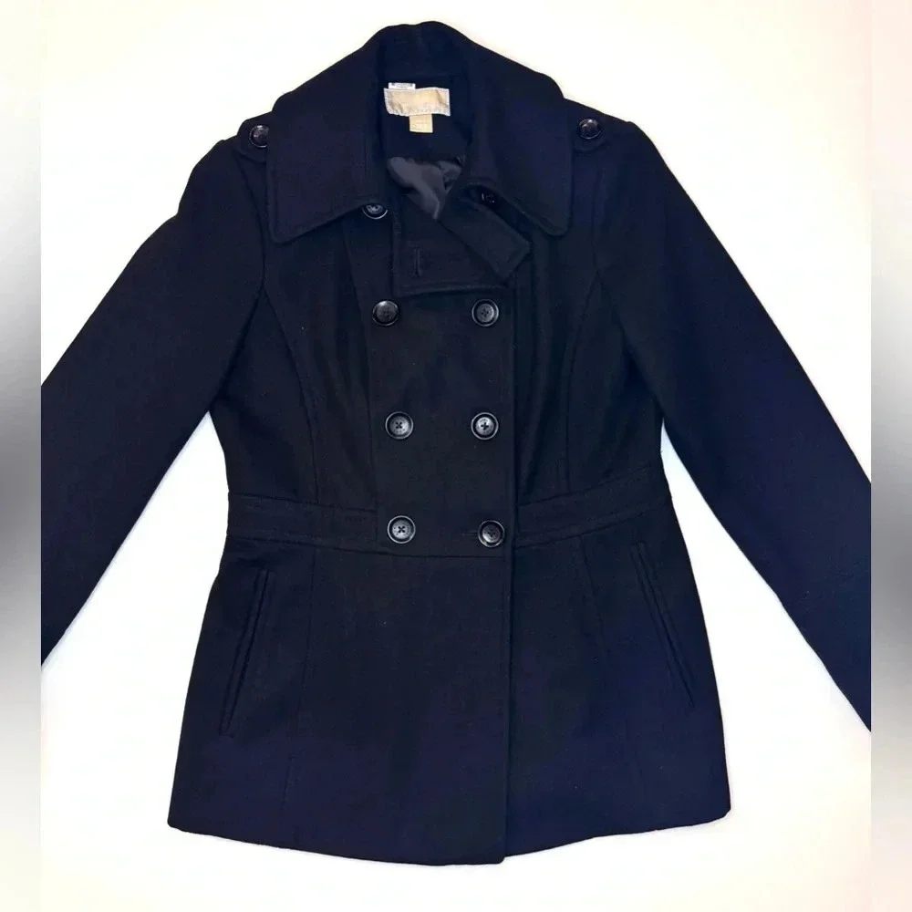 Michael Kors Women’s Black Wool Blend Double Breasted Pea Coat Size - Small
